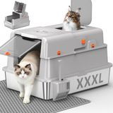 Merkloos Kattenbak met deksel - Roestvrij staal - Xxxl - Lichtgrijs - Gesloten kattentoilet met geurfilter en dubbele deur