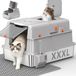 Merkloos Kattenbak met deksel - Roestvrij staal - Xxxl - Lichtgrijs - Gesloten kattentoilet met geurfilter en dubbele deur