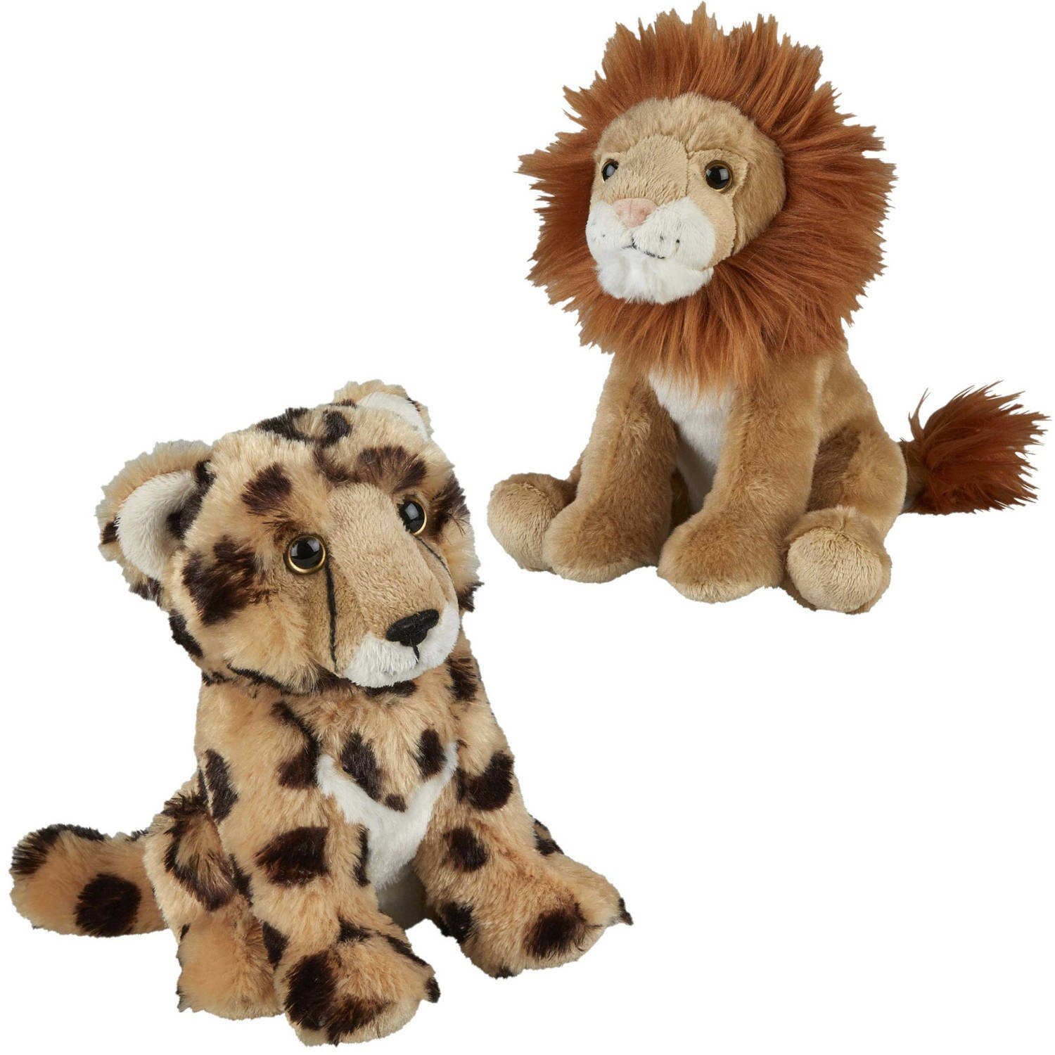 Ravensden knuffeldieren set leeuw en cheetah luipaard pluche knuffels 18 cm - knuffeldier