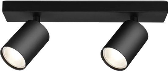 BES LED Brinton Betin - LED Plafondspot - GU10 - 2-lichts - Rond - Mat Zwart - Kantelbaar - Dimbaar - 3000K