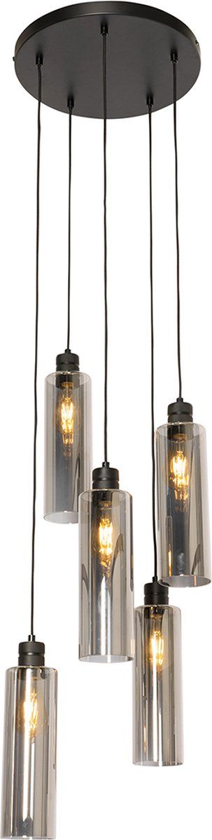 QAZQA Stavelot Hanglamp - 5 Lichts - Ø 40 cm - Zwart - Glas