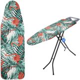 KADAX Strijkplankovertrek met trekkoord, katoenen strijkplankhoes voor stoomstrijkijzer, vervangende strijkplankhoes met sponsvulling (Flamingos 132 x 48 cm)
