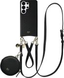 AVY Leren Hoesje geschikt voor Samsung Galaxy S26 Ultra | Met Koord en Mini Telefoontasje | Compatibel met MagSafe | Leather Case met 30CM & 130CM Koord & Pouch | Leather Set | Zwart
