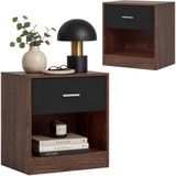 Merkloos Relaxdays Nachtkastje - set van 2 - met lade - 41x39x28 cm - bruin-zwart