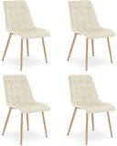 LEOBERT Set van 4 eetkamerstoelen SPLIT - Lichtbeige fluweel - Eikenlook poten - Modern design