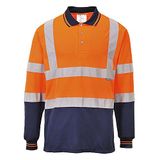 Portwest Tweekleuren Polo met lange mouw S279 - Oranje/Marine - L