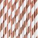 PartyDeco Drinkrietjes - papier - 30x - wit/rose goud strepen - 19,5 cm