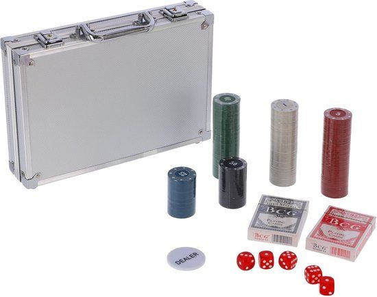 Pokerset in koffer 200 delig met 2 decks speelkaarten en fiches