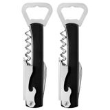 Ouvre-bouteille/tire-bouchon de luxe sans marque - 2x - Couteau de sommelier - Acier inoxydable/plastique - Noir/argent