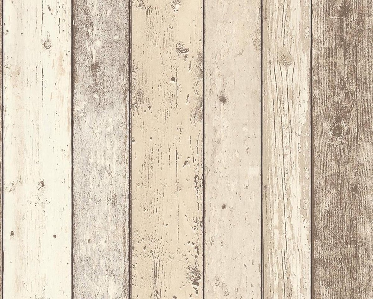 A.S. Création behang houtlook beige, bruin en wit - AS-895110 - 53 cm x 10,05 m