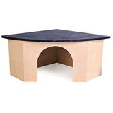 Croci Hoekig huis van hout met blauw dak voor kleine dieren, 29 x 13 x 21 cm