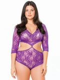 Leg Avenue 81427Q - Blütenspitze Teddy mit Tiefem V-Ausschnitt, Größe Übergröße, lila