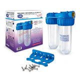 Dubbel Bbagua Dubbel 10" waterfilter met dubbele glazen filterhouder, muurfilterhouderbeugel en filterhoudersleutel
