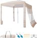 VEVOR Parasol de plage, 240x240cm Auvent de plage avec parois latérales, Protection solaire UPF 50+, Cabane avec sacs de sable, Pare-soleil réglable en hauteur et portable, Rayures blanc kaki
