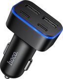 Hoco Z63 Chargeur de voiture avec 4 ports USB (USB-A et USB-C), adaptateur de chargeur de voiture avec anneau LED