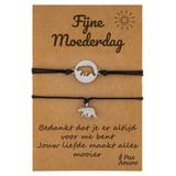 Pax Amare Moeder Dochter Armbandjes voor 2 "Fijne Moederdag" - Beertjes - Moeder Kind Armbandjes met Persoonlijk Cadeau Kaartje voor mama - Zilverkleurig - Elastisch Verstelbaar