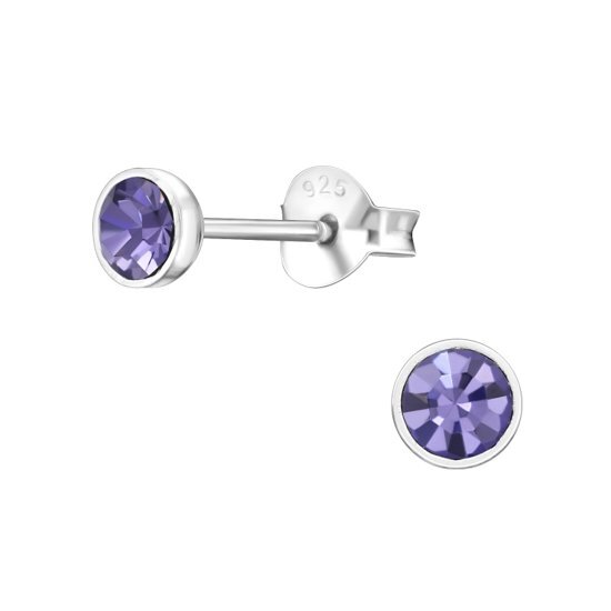 Aramat Jewels kinder oorbellen rond-kristal-925 zilver-tanzanite-4mm