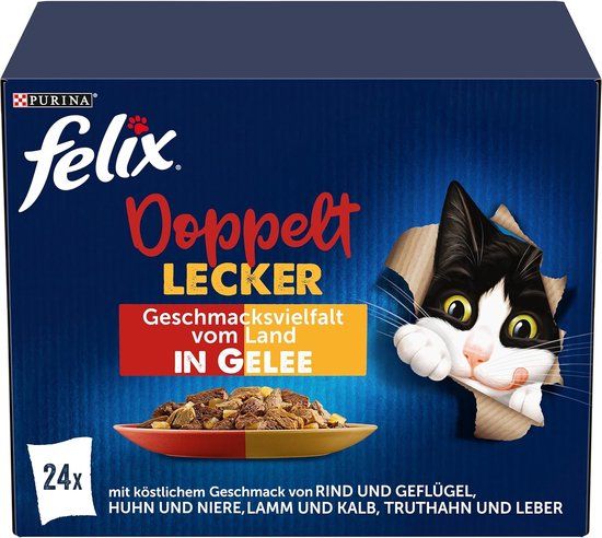 Felix Katten natvoer, verschillende smaken van het platteland, Adult, Multipack (24x85g), 2.04 kg