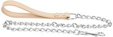 CHAPUIS SELLERIE SLA058 hondenriem - gedraaide stalen ketting diameter 4 mm - polsriem leer natuur - lengte 1 m - maat XL
