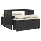 vidaXL 3-delige Tuinset met kussens, zwart, polyrotan