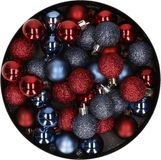 Merkloos / Sans marque Billiet - Vanlaere Set van 40x stuks kunststof kerstballen mix donkerrood en donkerblauw 3 cm