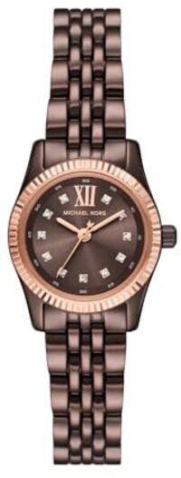 Michael Kors Lexington Dameshorloge, 26 mm, kwartsuurwerk met drie wijzers en roestvrijstalen armband, Bruin hout.