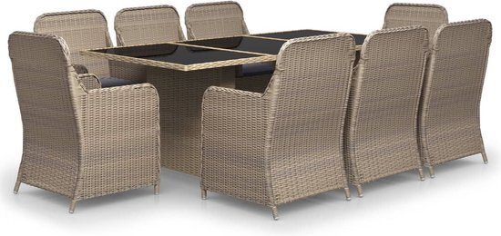 vidaXL 9-delige Tuinset poly rattan bruin