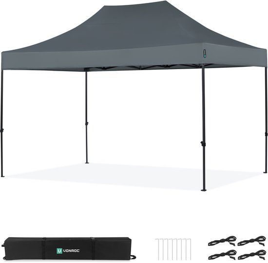 VONROC Partytent - 3x4.5 m – Premium easy-up Partytent – Modulair ontwerp - Opvouwbaar – Waterdicht – Stalen Frame - 50+ UV Bescherming - Incl. Opbergtas - Grijs