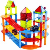 Olvy Magnetic Tiles Racebaan - 126 Stuks - Magnetisch Speelgoed - Magnetische Tegels - Educatief & Constructie - Auto's - Montessori - Bouwstenen - Bouwblokken - Voor 3, 4, 5, 6, 7, 8, 9 Jaar - Bouw je Magna Wereld - Kinderen - Olvy