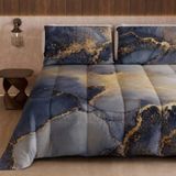 PETTI Artigiani Italiani Winterdekbed 270 × 260 cm, Nachtblauw marmer | bedrukt en omkeerbaar, microvezel, 300 g/m², gemaakt in Italië