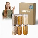 Soft Chef Vierkante Voorraadpotten – 6-delige Set (Elk 2,1 L) – Transparant (Glaslook) – Siliconen Afsluiting – BPA-vrij – Voor Voedsel Bewaren
