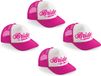 Bellatio Decorations Vrijgezellenfeest dames petjes sierlijke letters - 1x Bride to Be roze + 9x Bride Squad roze