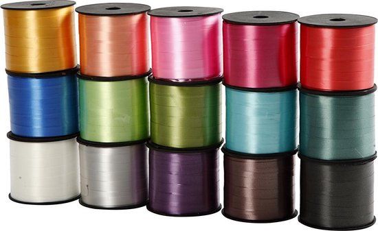 Creativ company Cadeaulint - Verschillende Kleuren Lint - Glimmend - Geschenkverpakkingslint - Striklint - Krullint - Sierlint - Inpaklint - Cadeaudecoratie - Breedte: 10 mm - 15 x 50 mtr