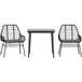 Ensemble à manger de jardin et coussins 3 pcs mobilier de jardin noir rotin verre