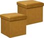 Atmosphera Pouf/tabouret/hocker Amber - 2x - Boîte de rangement pliable - velours Ocre - D38 x H38 cm - MDF/polyester