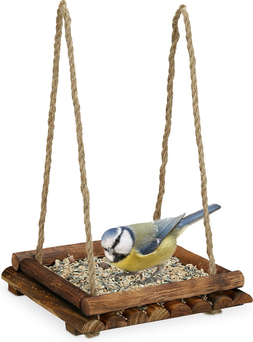 Relaxdays Voedertafel hangend - vogelvoederhuisje hout - voederstation tuinvogels - balkon