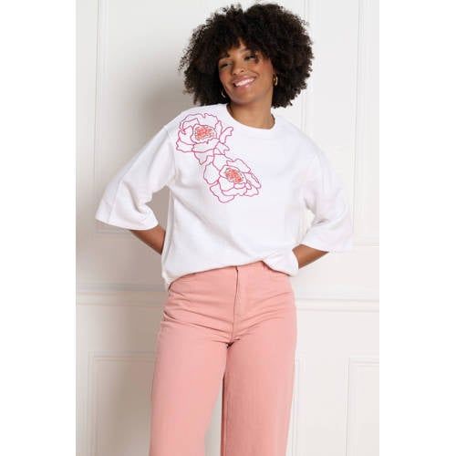LOLALIZA Gebloemde Sweater Ecru
