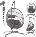 Arebos Hangstoel met Standaard 130 kg Tuin Balkon Terras 360° Draaibaar Grijs