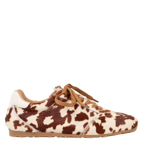DWRS Sava leren sneakers met ponyhair en koeienprint beige/donkerbruin