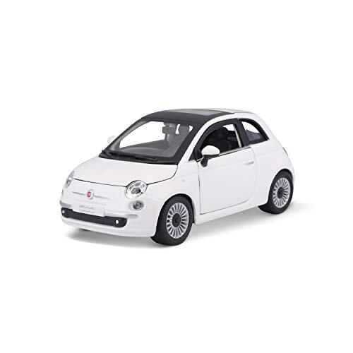 Bauer Spielwaren Bburago Fiat 500 (2007): modelauto op schaal 1:24, deuren en motorkap om te openen, bestuurbaar, 19 cm, wit (18-22106)