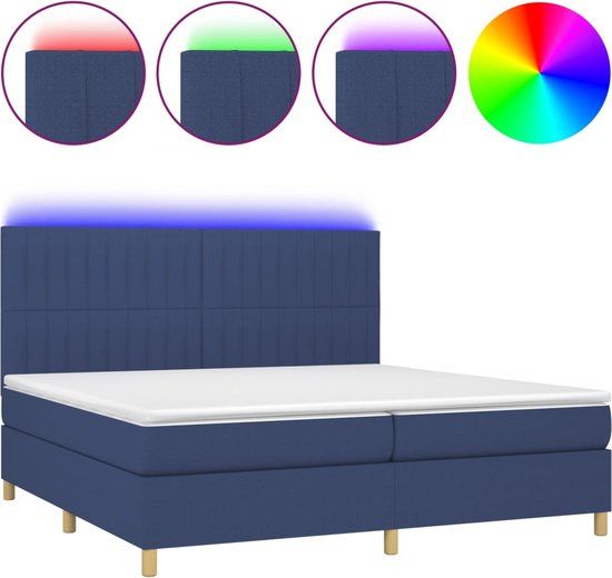 vidaXL Boxspring met Matras en LED, Stof, Blauw, 200x200 cm