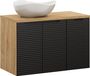Cloud meuble de salle de bain 90 cm avec plateau et lavabo, noir mat, aspect chêne