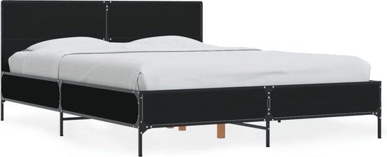 vidaXL Bedframe - Zwart - 135x190 cm - Hout & Metaal