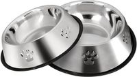 Merkloos / Sans marque SUOXU RVS Hondenvoerbakken met Antislip Rubber Voetjes, Set van 2, Zilver