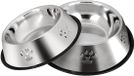 Merkloos / Sans marque SUOXU RVS Hondenvoerbakken met Antislip Rubber Voetjes, Set van 2, Zilver