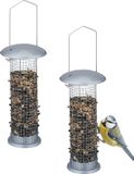 Relaxdays Voedersilo Vogels - Set van 2 - Hangend - Metaal - Zilver - 33 x 10 cm