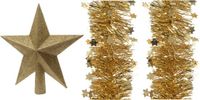 Decoris Set van een kerst ster piek en 2x stuks kerstslingers goud 270 x 10 cm - Kerstversiering