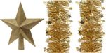 Decoris Set van een kerst ster piek en 2x stuks kerstslingers goud 270 x 10 cm - Kerstversiering