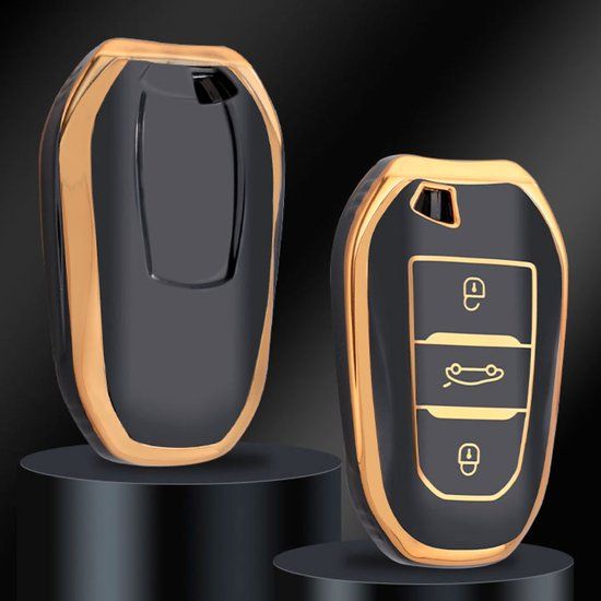 Merkloos / Sans marque Zachte TPU Sleutelcover - Zwart Goud Metallic - Geschikt voor Peugeot / DS - Universeel