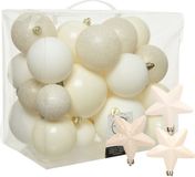 Decoris Kaemingk B.V. Kerstballen en sterren ornamenten - set 32x stuks - kunststof - wol wit
